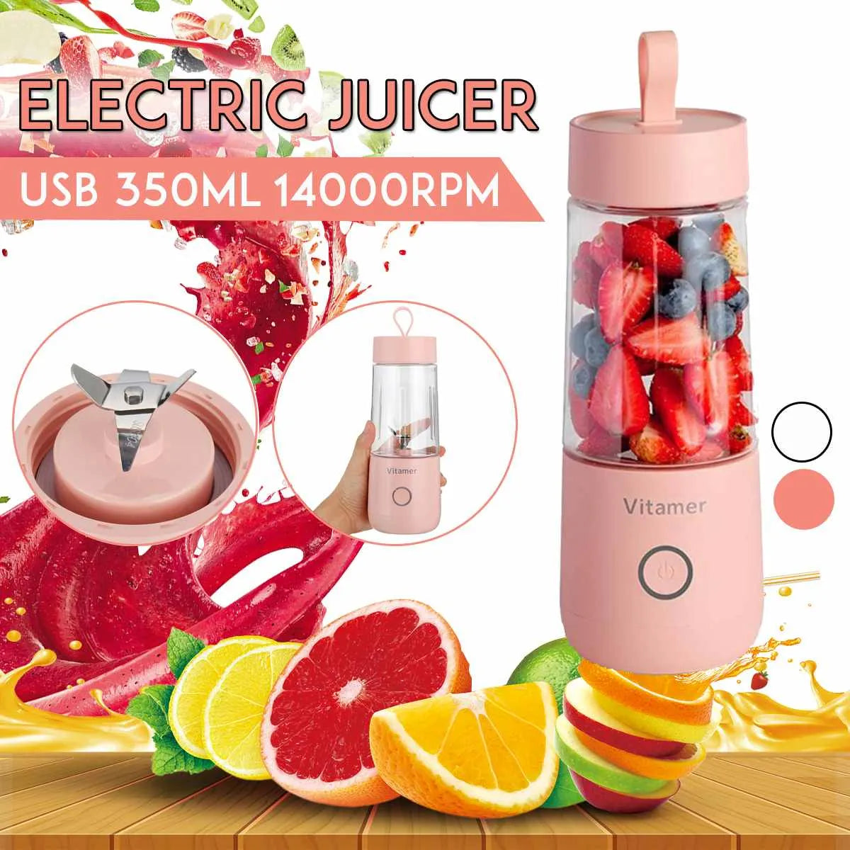 350ml Portable Blender Juicer Electric USB Rechargeable Mixer USB Charging Kitchen Gadgets